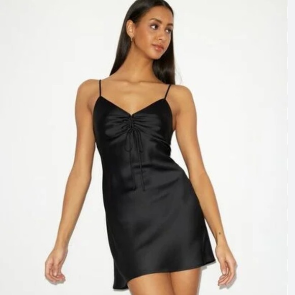 Dynamite Nia Mini Satin Dress Black - Picture 1 of 5